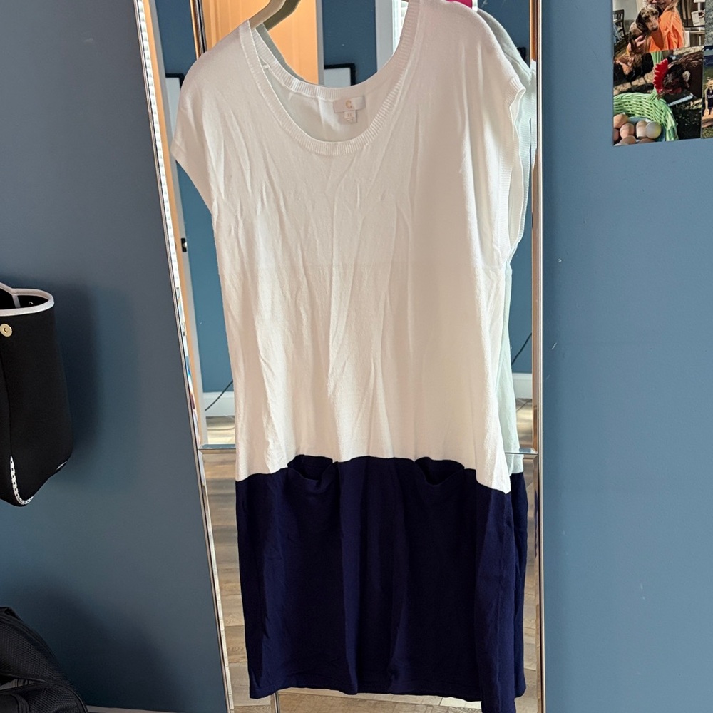 C Women's Short Sleeve Color Block Top - White and Navy